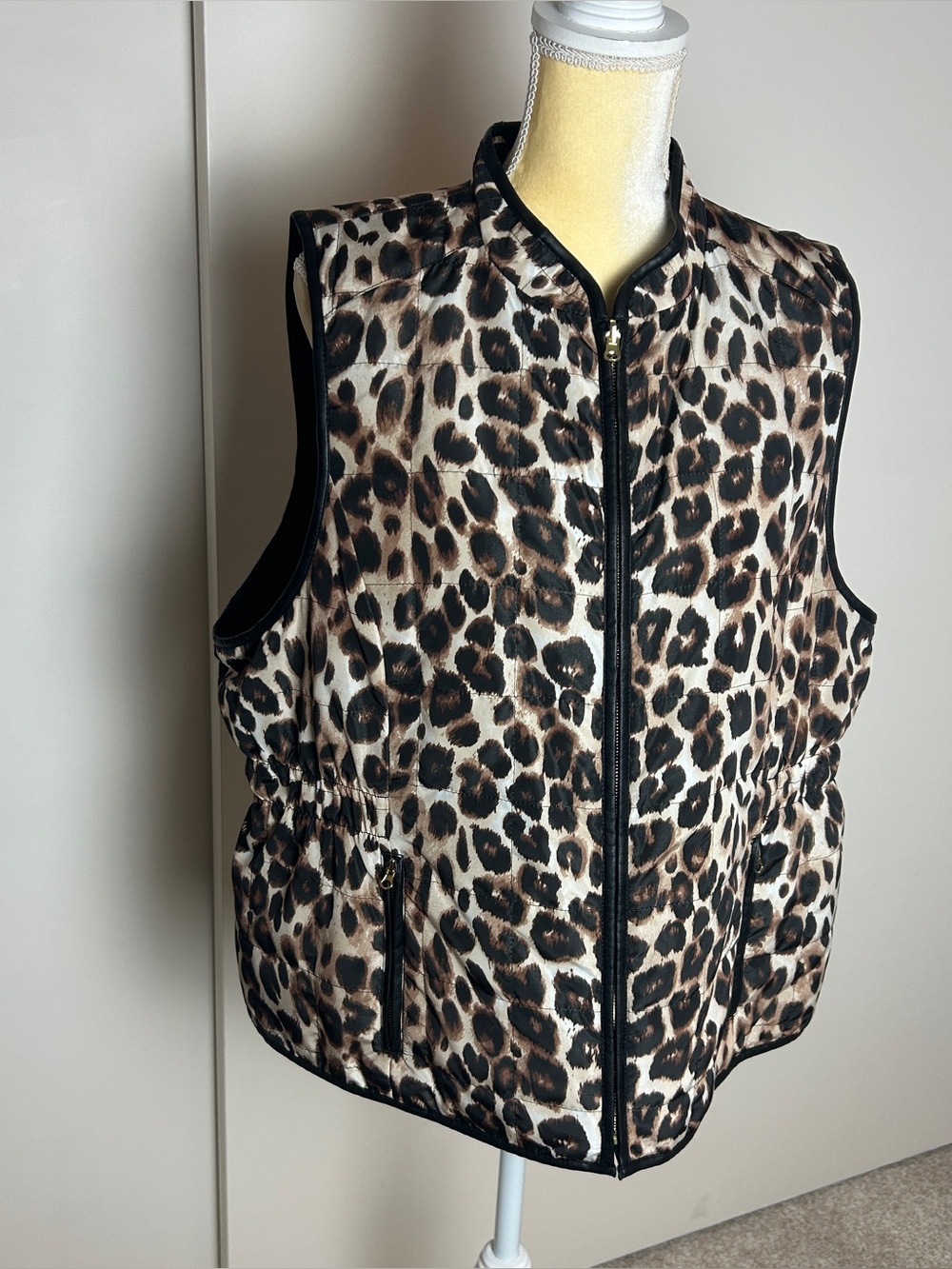 Chico's Leopard Print Sleeveless Vest with Black Trim